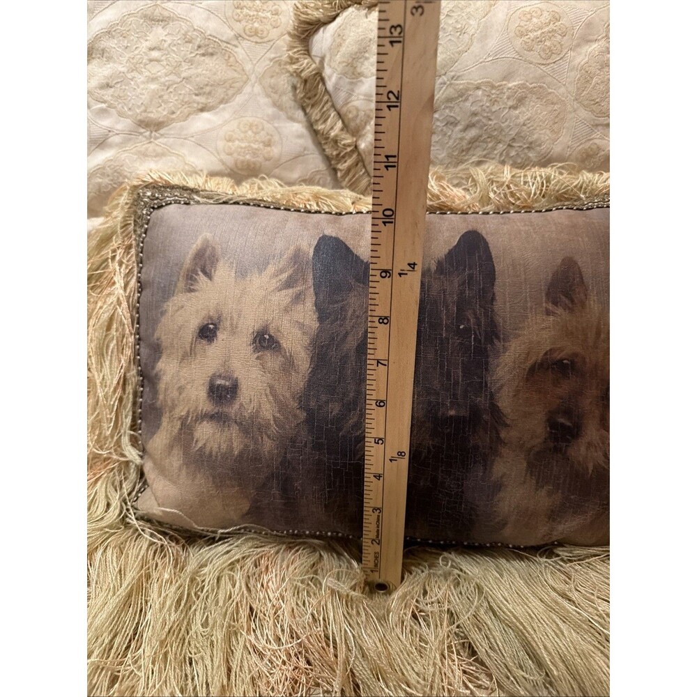 Pulvermacher Designs NYC Terriers Dogs Throw Pillow Fringe Decor Tan Cottage - Picture 13 of 15